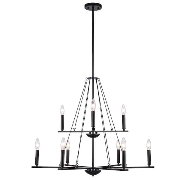 Hampton Bay Amreen 9-Light Black Tiered Candle Chandelier Light Fixture