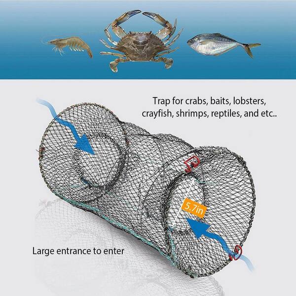 Fishingmad Crab Trap Creel Net - 90cm X 30cm, For Crab, Prawn, Shrimp, Crayfish Live Bait Fishing