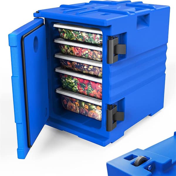 82 QT Insulated Food Pan Carrier Food Storage Container with Wheels Blue