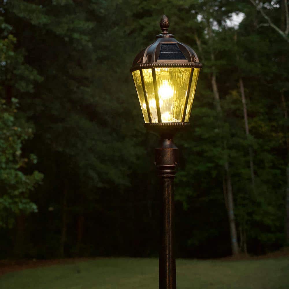 87-Inch Bronze Aluminum LED Solar Lamp Post with Rain Glass Panels