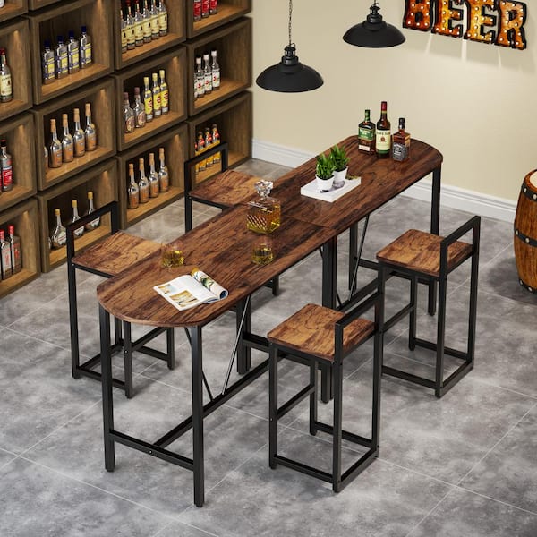 Tribesigns Way to Origin 3-Piece Rectangular Dark Antique Oak Wood Top Bar Table Set, 2-Person Counter Height Dining Room Set