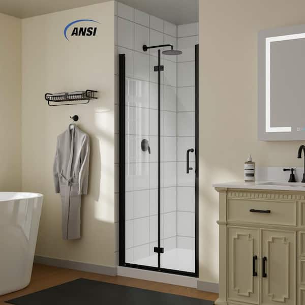 EAKYHOM 32 to 33-3/8 in. W x 72 in. H Bi-Fold semi-Frameless Shower Doors in Matte Black with Tempered Clear Glass