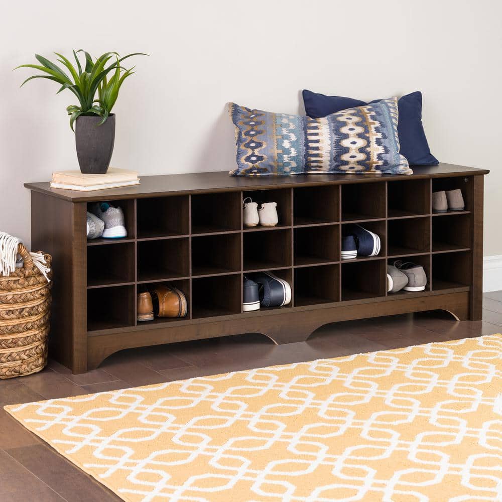 Espresso Entryway Shoe Cubby Bench with 24 Storage Compartments