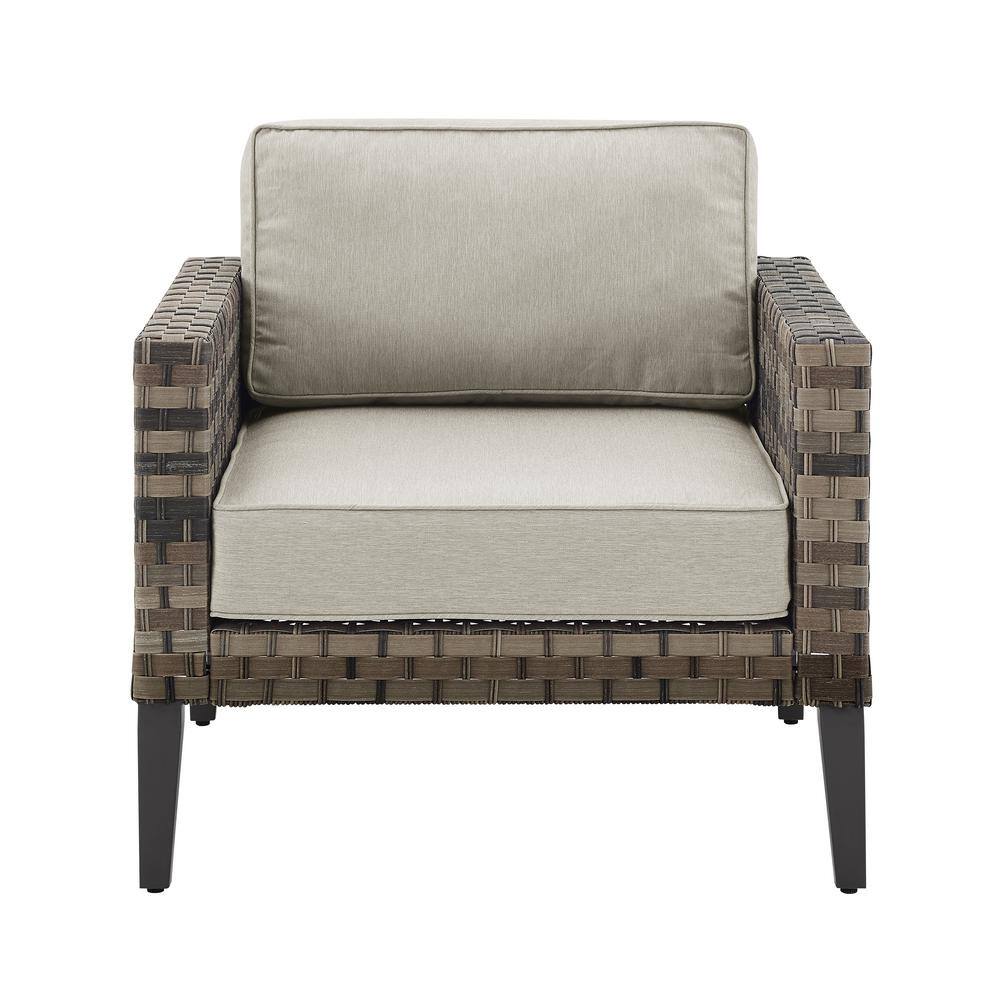 Taupe and Brown Outdoor Wicker Armchair with Cushions