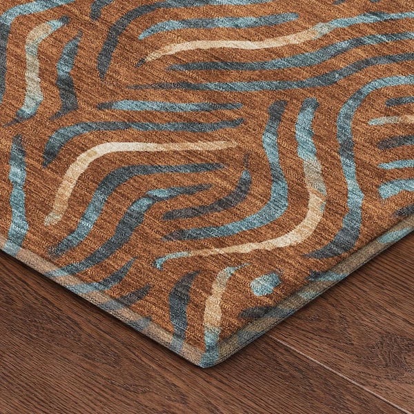 Mayfield Premium Machine Washable Abstract AMF2474 Paprika 8 ft. x 8 ft. Round Rug