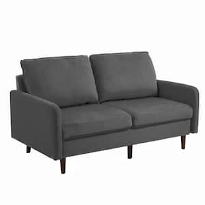 56.90 in. Gray Velvet Upholstered 2-Seater Loveseat Sofa with Wood Legs