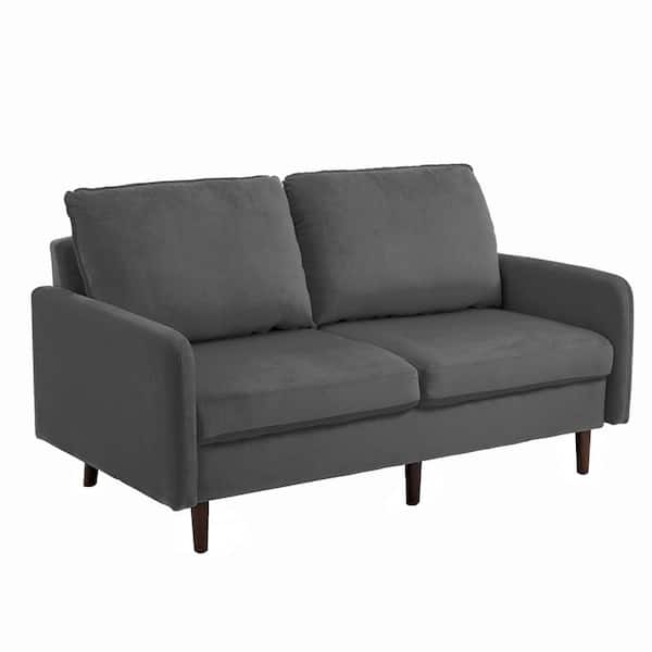 Uixe 56.90 in. Gray Velvet Upholstered 2-Seater Loveseat Sofa with Wood Legs
