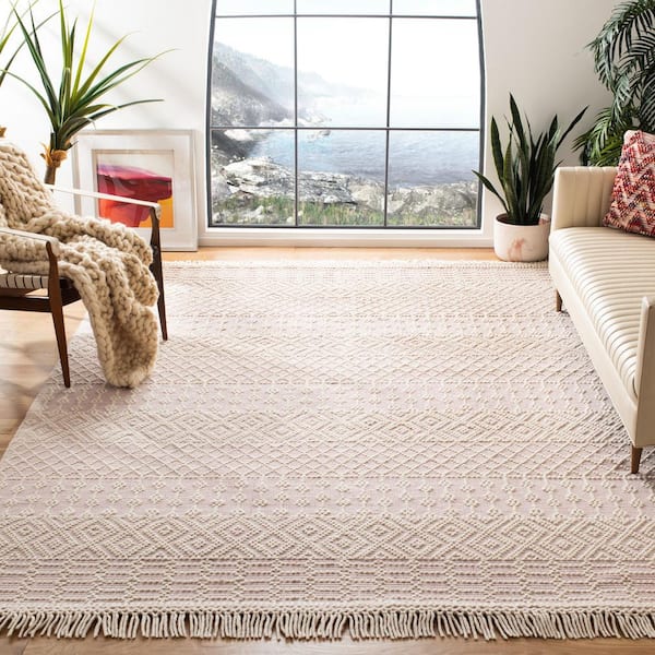 Natura Ivory/Pink 8 ft. x 8 ft. Geometric Tribal Square Area Rug