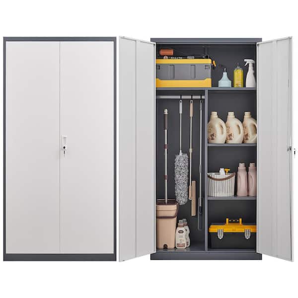 Unbranded Gray 70.8 in. H Metal Storage Cabinet with Adjustable Shelves and Hanging Rod Tool Garage Cabinet File Cabinet w/Lock