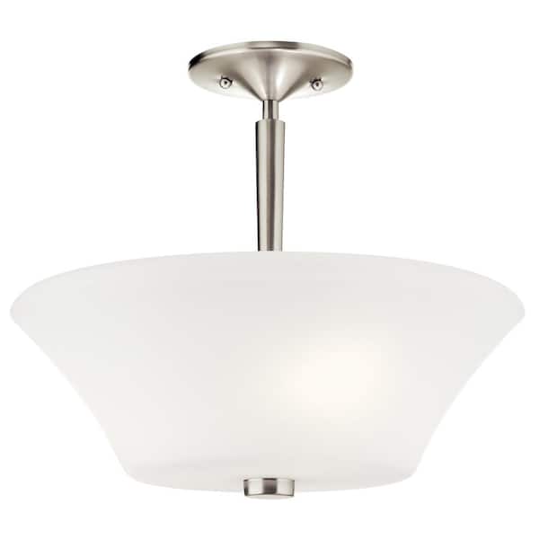 KICHLER Aubrey 15 in. 3-Light Brushed Nickel Hallway Transitional Semi-Flush Mount Ceiling Light with Satin Etched Cased Opal