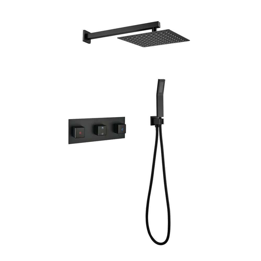 Brass Matte Black Shower Faucet 1 Jet Shower System 10 in. Rainfall Shower Head with Rough-in Valve Included in Black price history on PriceWatchPro