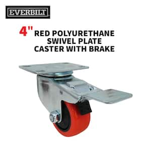 4 in. Red Polyurethane and Steel Swivel Plate Caster with Locking Brake and 250 lbs. Load Rating