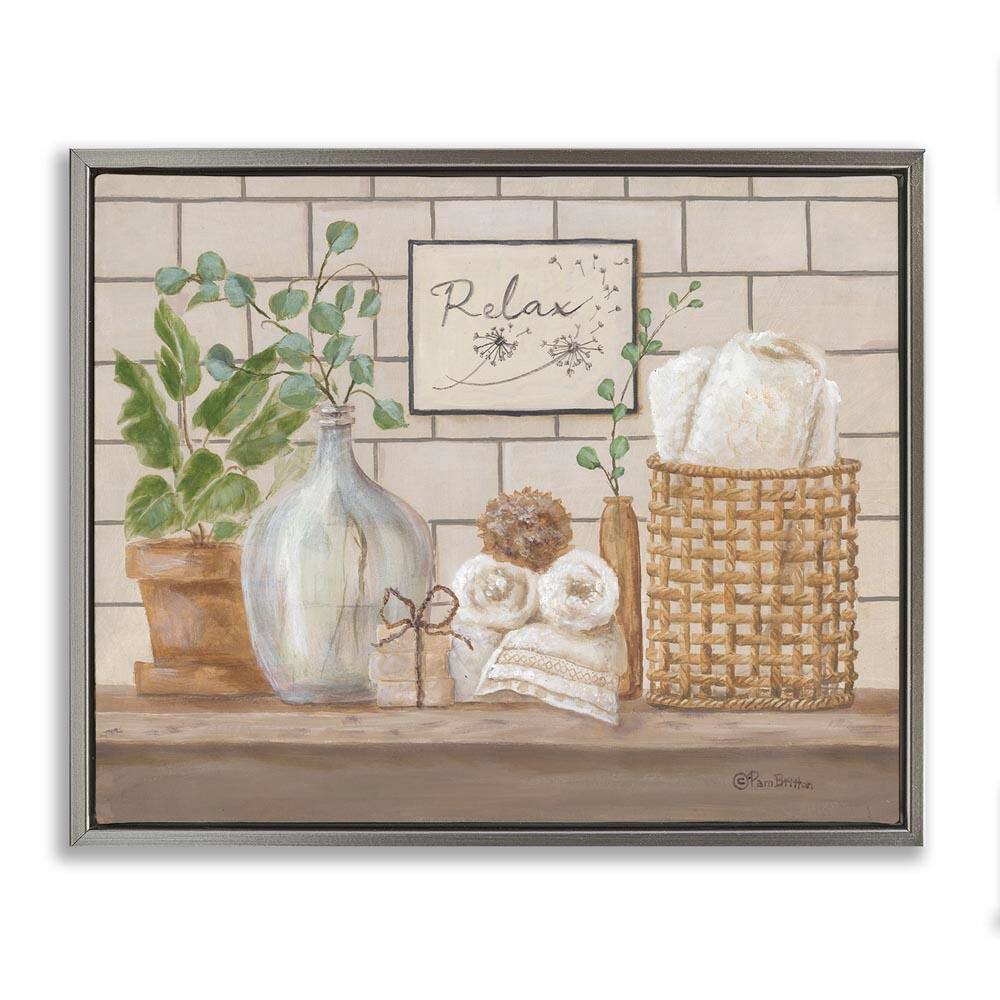 Uplifting Bathroom Spa Relax Scene by Pam Britton Gray Floater Frame Graphic Art Print Nature 21 in. x 17 in. price history on PriceWatchPro