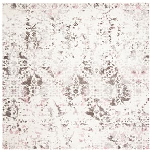 Expression Ivory/Gray 6 ft. x 6 ft. Distressed Abstract Square Area Rug
