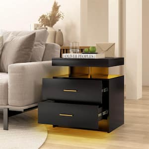 Black 2 Drawer 19.5 in. W Nightstand