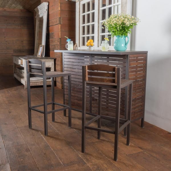 Noble House Cheryl Wood Patio Outdoor Bar Stool (2-Pack)