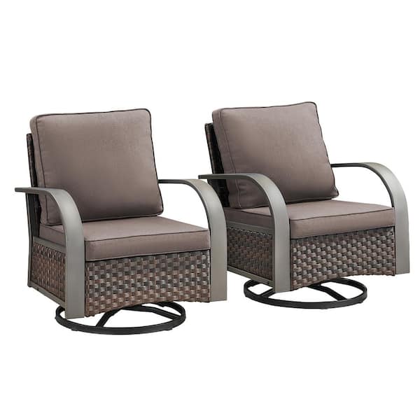 Iron Bend Series 2-Pack Brown Wicker Outdoor Glider Rocking Chair with CushionGuard Gray Cushions