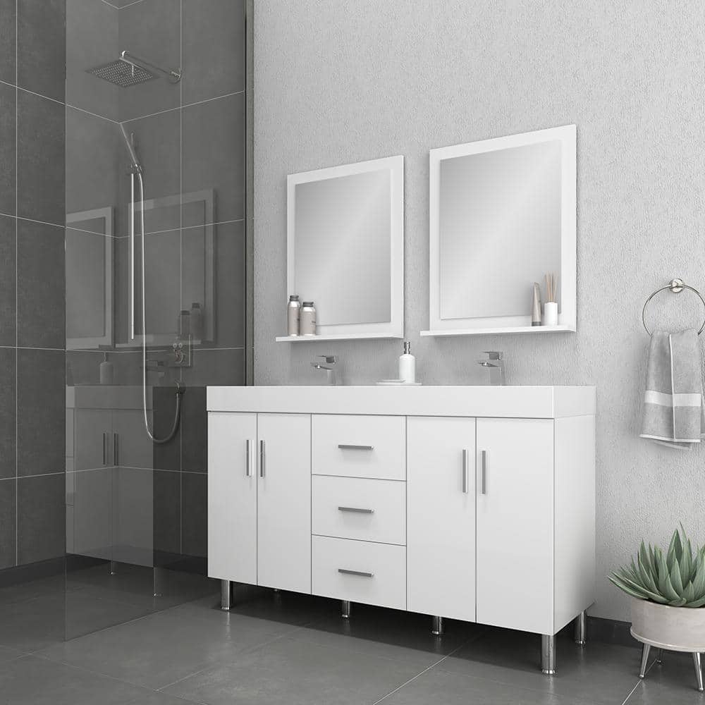Ripley 60" White MDF Double Sink Freestanding Vanity