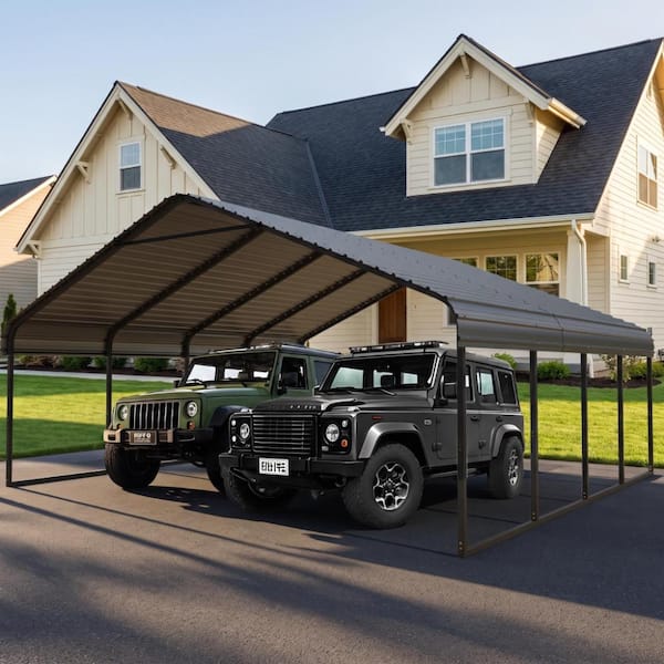 20 ft. x 20 ft. All-Weather Heavy Duty Carport Shelter with Steel Frame for Vehicles, Boats, Equipment, Quick Assembly
