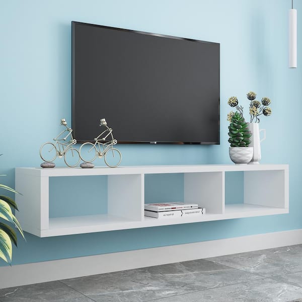 Utopia 4niture Fermerine White 60 in. Floating TV Console with 3-Shelves  for TVs up to 55 in. HAW33128759 - The Home Depot