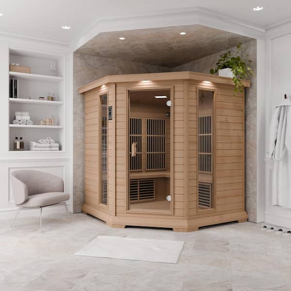 5-Person Indoor Hemlock Wood Electric Infrared Sauna with Touch Control Panel, Spot Light, and Speaker