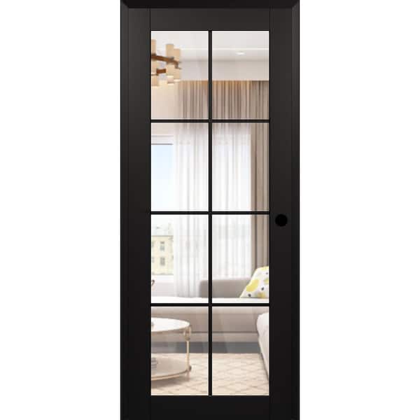 Belldinni Vona 8 Lite DIY-Friendly 18 in. x 84 in. Left-Handed Clear Glass Black Matte Composite Single Prehung Interior Door