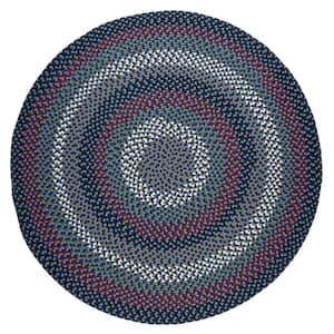 Country Medley Navy Blue Multi 4 ft. x 4 ft. Round Indoor/Outdoor Braided Area Rug