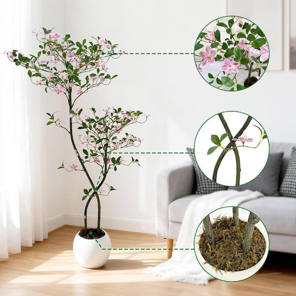 Gravee 6ft Artificial Jasmine Tree in White Pot, Lifelike Faux