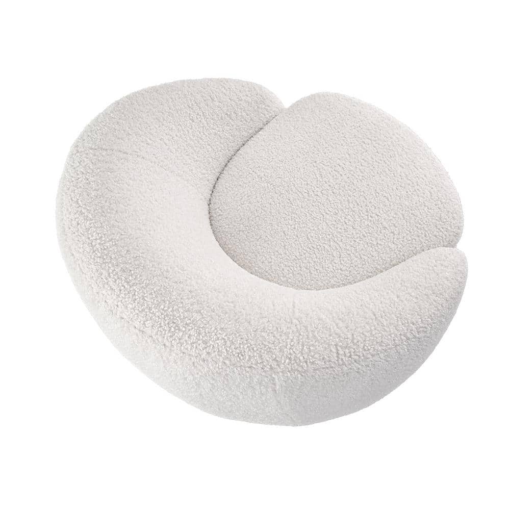 Cream Sherpa Barrel Swivel Chair with Wood Base