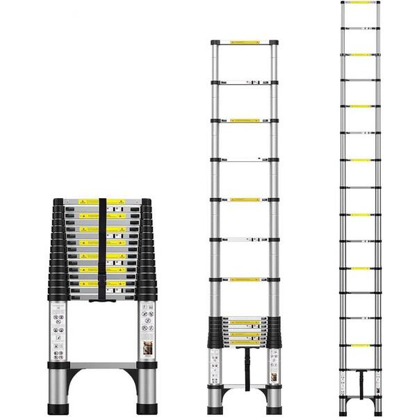 WRIGHTMASTER 15.5 ft. Telescoping Aluminum Extension Ladder with Carry ...