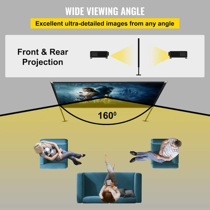 Projector Screen with Stand 150 in. Portable Movie Screen 16:9 4K HD Wide Angle Outdoor Projector Screen Stand