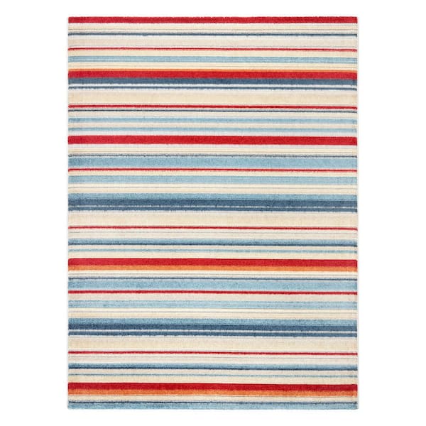 TOWN & COUNTRY LIVING Rio Multicolor/Red 5 ft. x 7 ft. Stripe Indoor/Outdoor Patio Area Rug