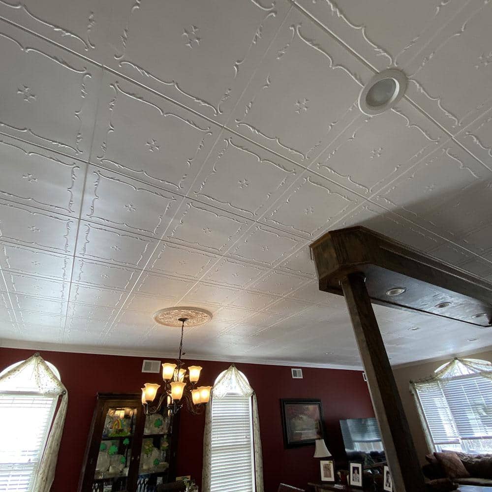 Spring Buds Plain White Decorative Foam Glue-Up Ceiling Tile