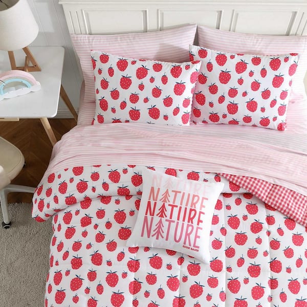 Nautica Strawberry Field 4-Piece White/Pink/Green Microfiber Full