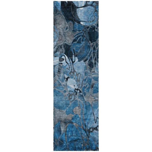 Dream Shag Premium Machine Washable Abstract ADS558 Blue 2 ft. x 7 ft. Runner Rug