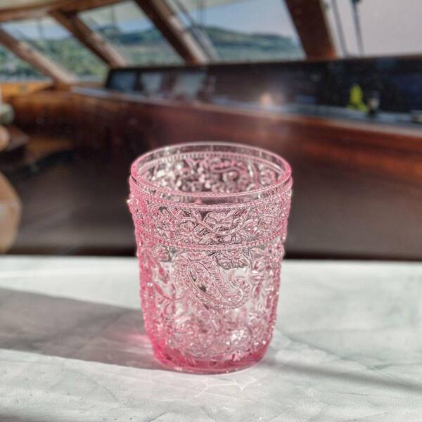 SANFANGIE 13 oz. Acrylic Pink Drinking Glasses(Set of 4) HD-DW83-E