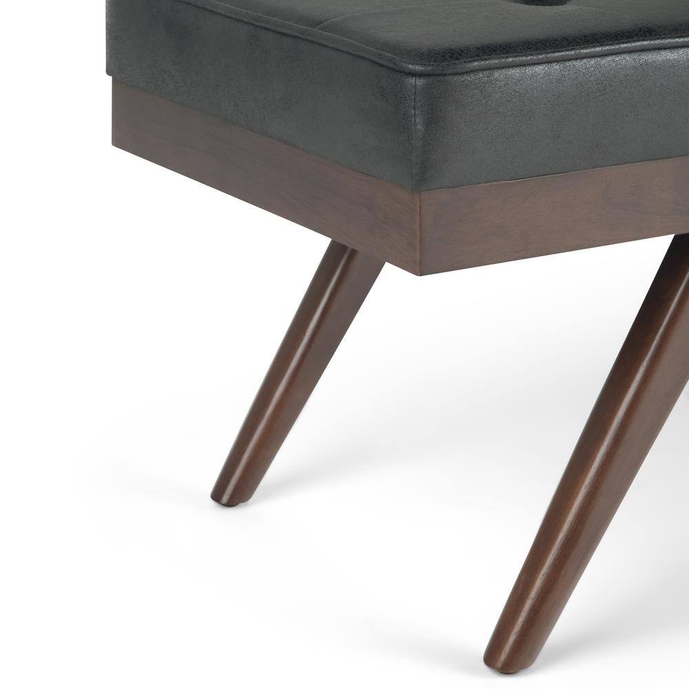 Pierce 48" Distressed Black Faux Leather Tufted Ottoman Bench