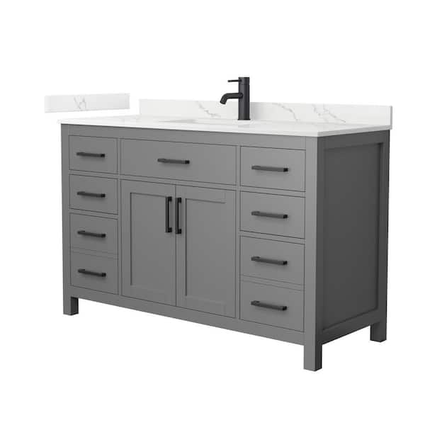 Wyndham Collection Beckett 54 in. Single Freestanding Dark Gray Bath Vanity with Giotto Quartz Top (Assembled)