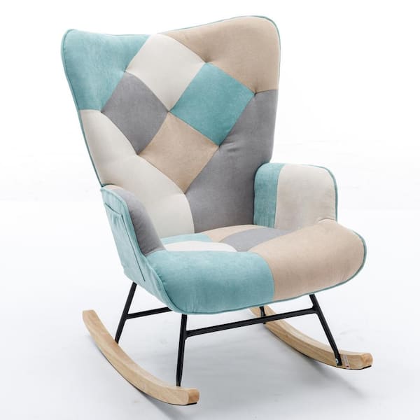 Green Modern Patchwork Accent Wood Outdoor Rocking Chair with Solid and ...