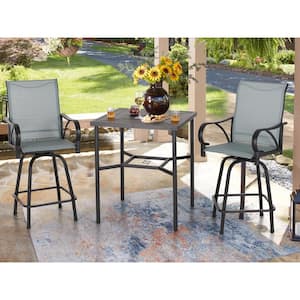 3-Piece Metal Outdoor Patio Bar Height Dining Set with Sling Swivel Chairs and Square Table