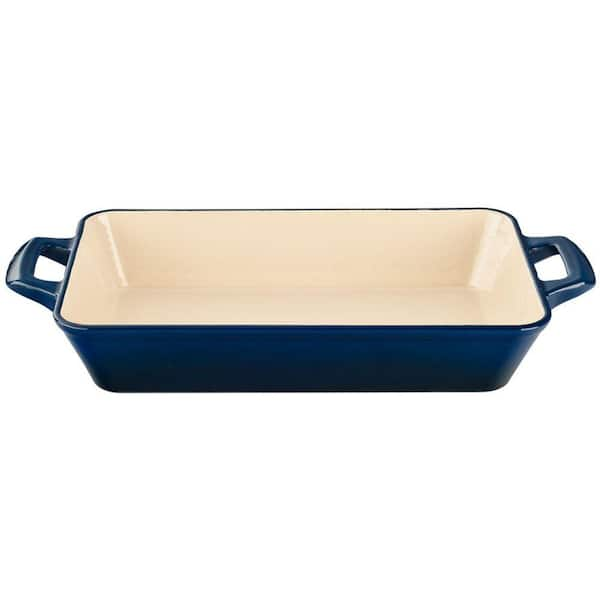 La Cuisine Small Deep Cast Iron Roasting Pan with Enamel Finish in Blue