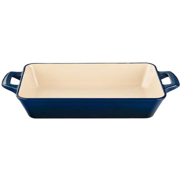 La Cuisine Medium Deep Cast Iron Roasting Pan with Enamel Finish in Blue