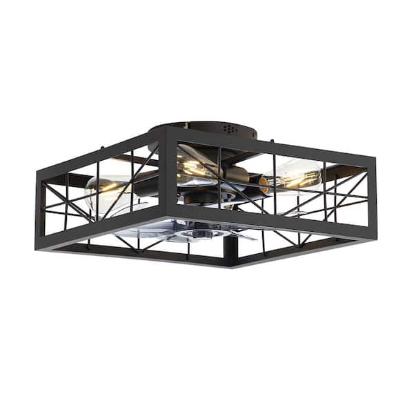 Breezary Square 16 in. Indoor Black Low Profile Ceiling Fan with Light Kit and Remote Included
