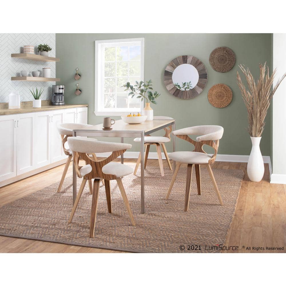 Gardenia Cream Zebra Wood Swivel Side Chair with Cutout Back