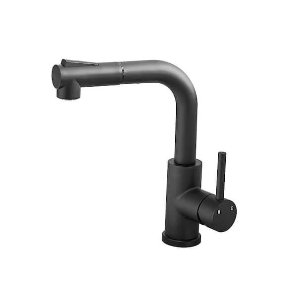 Single Handle Pull Out Prayer Kitchen Faucet in Matte Black