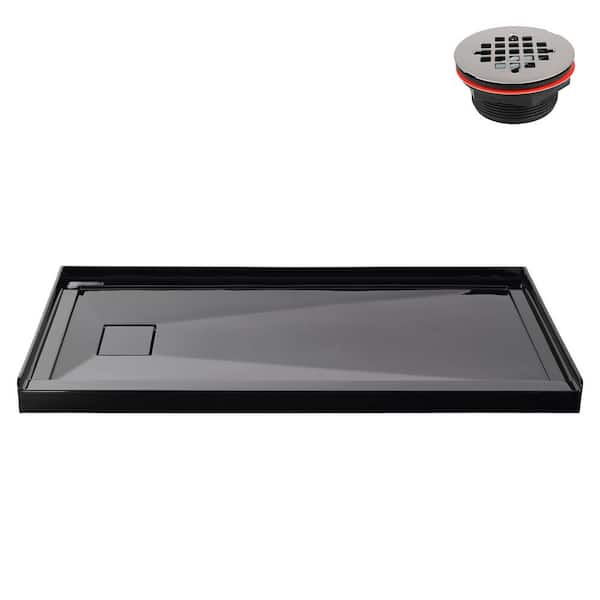 GB-2531-128-BL 60 in. x 32 in. Alcove Acrylic Shower Pan Base in Glossy Black with Left Drain, Drain Included