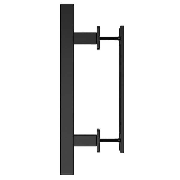 Movisa 12 in. Square Matte Black Ladder Pull and Flush Sliding Barn Door Handle
