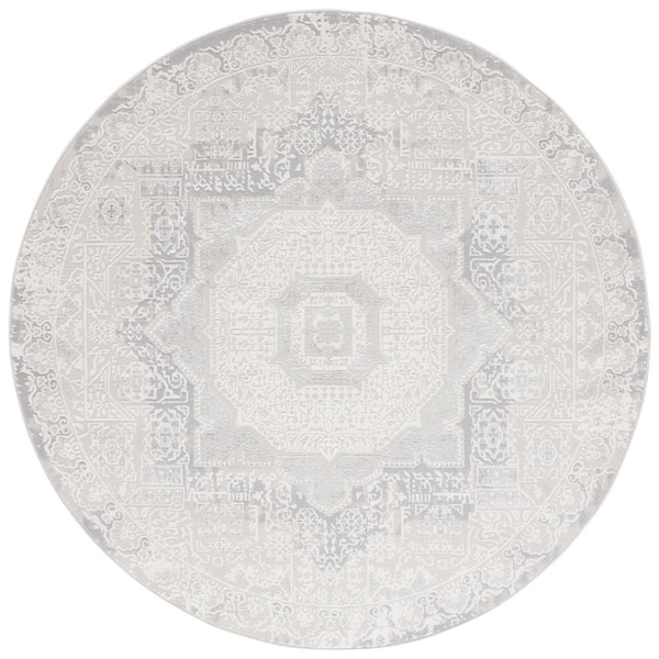 Hanna 7 ft. x 7 ft. Ivory/Light Gray Ornate Faded Medallion Round Area Rug