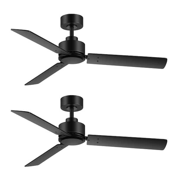48 in. Indoor Black Ceiling Fans with 3-Black Blades and Downrod with Remote Included in 2-Packs