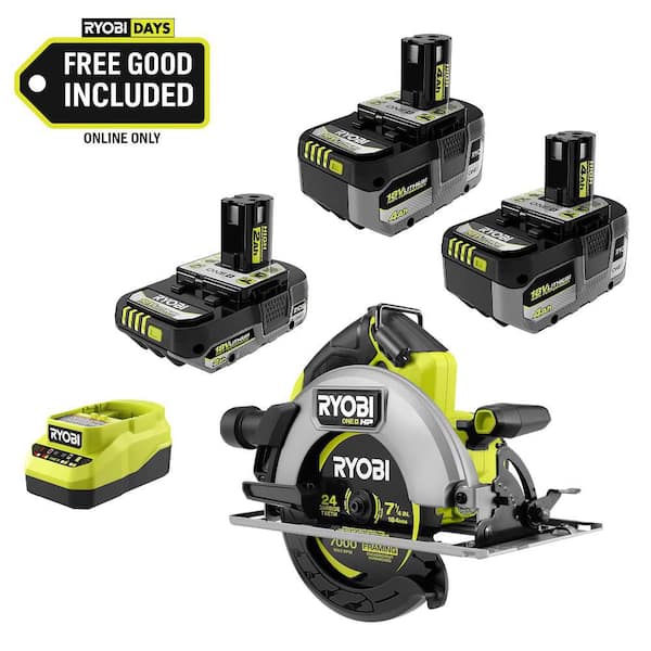 ONE+ 18V HIGH PERFORMANCE Kit w/ (2) 4.0 Ah Batteries, 2.0 Ah Battery, Charger, & FREE ONE+ Brushless Circular Saw
